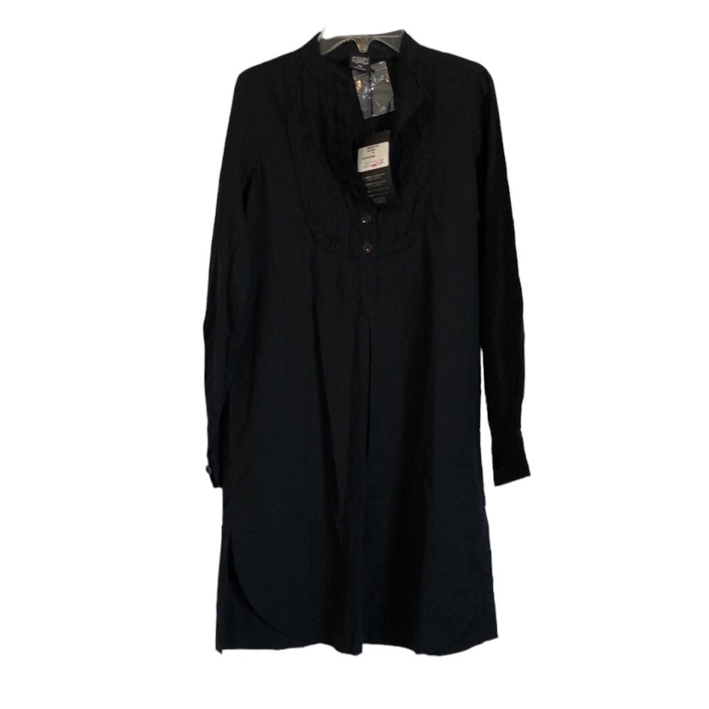 NWT Eduns Womens Polly Shirt Dress Sz XS Puff Sleeves Buttons Goth Cotton Basic